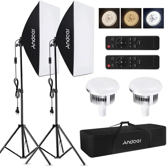 Andoer Studio photographie kit d'éclairage Softbox ensemble d'éclairage avec 85W 2800K-5700K lumière