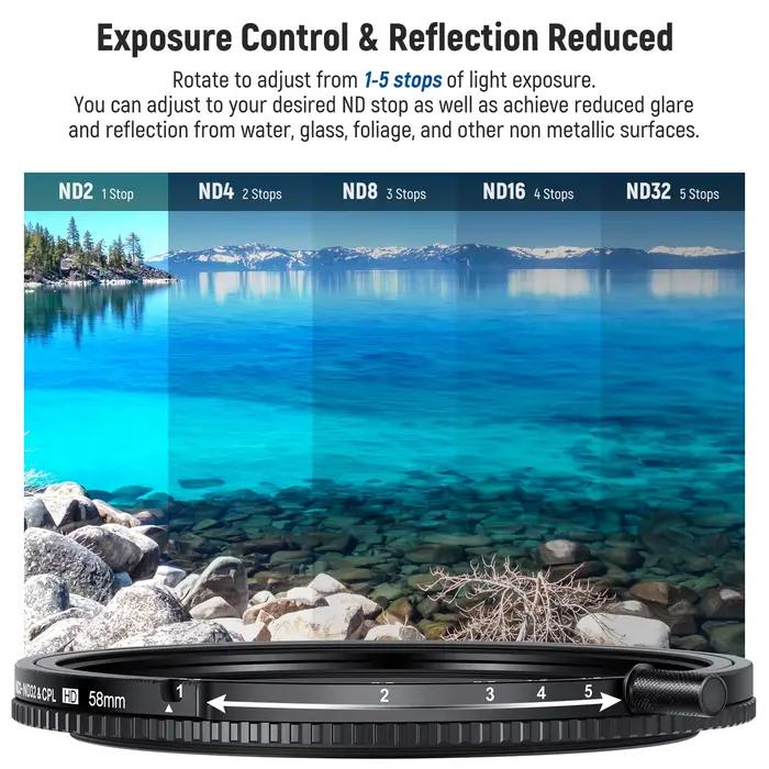 NEEWER Filtre ND variable True Colors ND2-ND32 et CPL, filtre polarisant circulaire et à densité neu