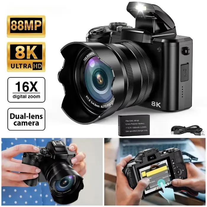 Caméra numérique 8K 88MP WiFi pour vlogging, écran tactile 3,2 pouces, zoom 16x, autofocus, anti-vib