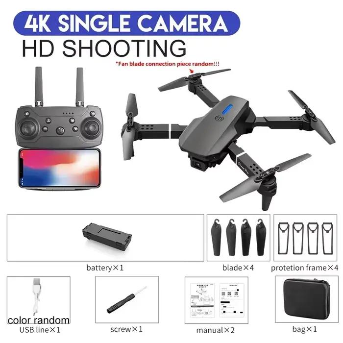 Drone RC professionnel E88 à grand angle avec caméra HD 4K, hélicoptère pliable