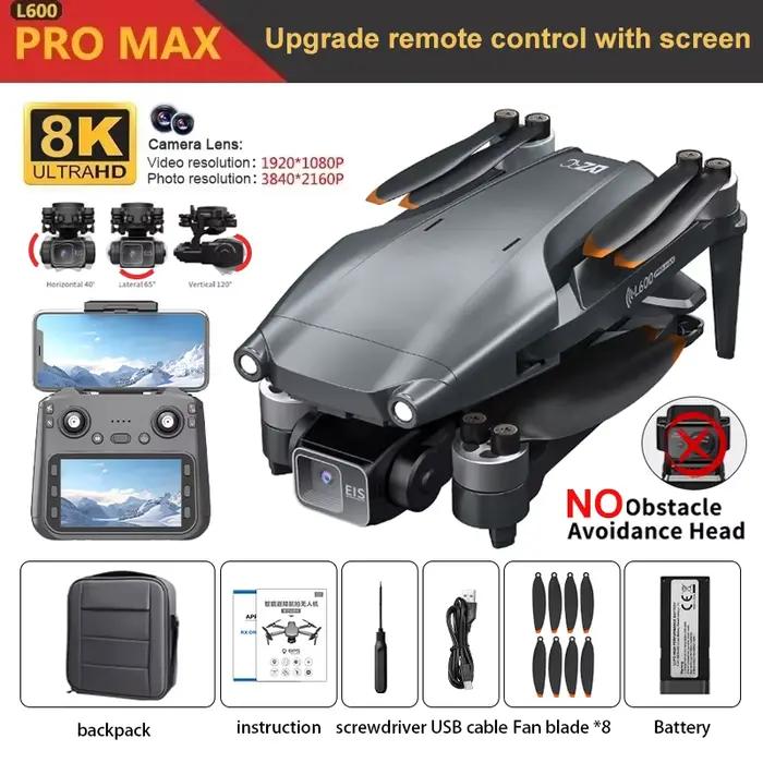 L600 PRO MAX GPS Drone 8K professionnel HD double caméra 3 axes cardan écran contrôle évitement d'ob