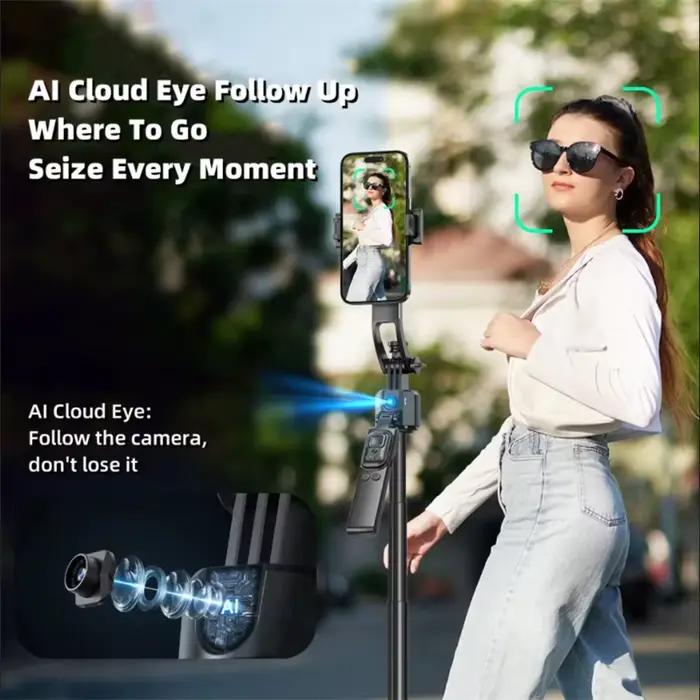 FGCLSY Stabilisateur de cardan pour trépied selfie 5 en 1 pour téléphone portable 360 ° Tracking AI 