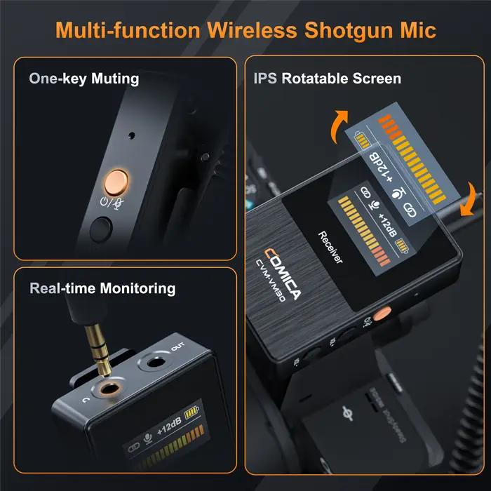 Microphone sans fil COMICA VM30 2.4G super cardioïde à condensateur avec contrôle de gain pour appar