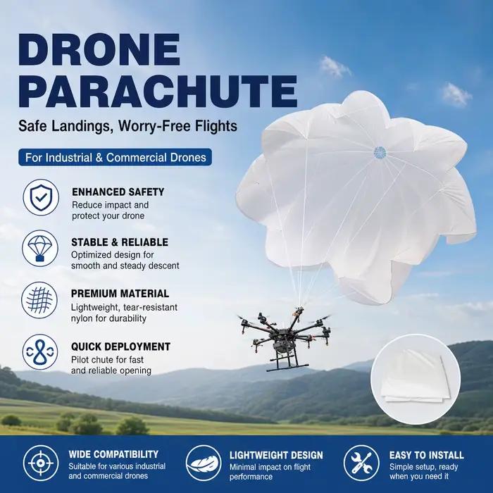 Parachute de drone multi-rotor à voilure fixe avec goulotte pilote Parachute personnalisé pour les a