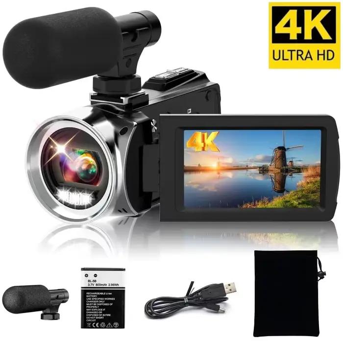 Caméscope 4K avec Microphone, Zoom 18X, caméra vidéo Vlogging infrarouge pour Youtube, enregistreur 