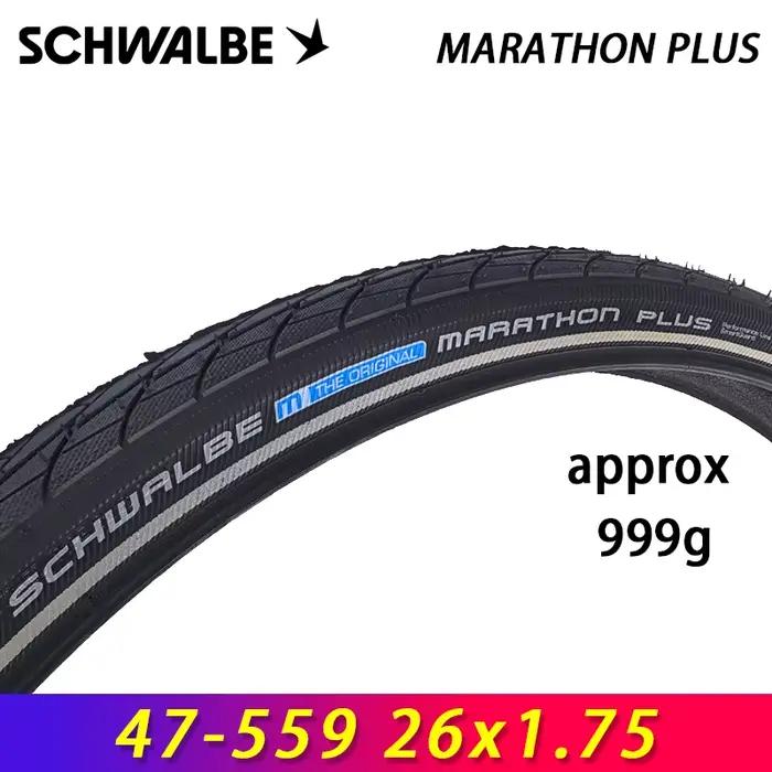 Pneus de vélo SCHWALBE Original MARATHON PLUS 26x1.75 pour route et VTT, 7 niveaux SmartGuard, noirs
