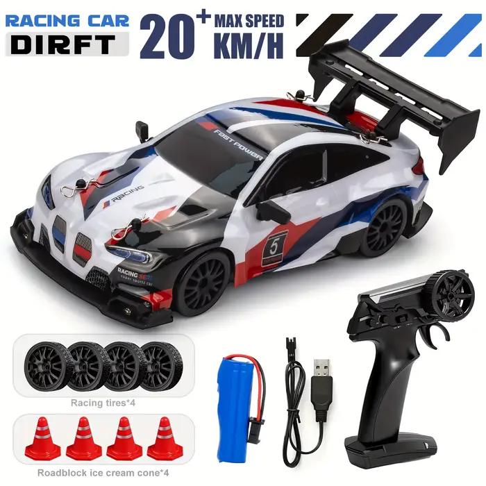 Voiture de drift RC 1:24, voiture de course haute vitesse 2.4G 30+KM/H avec lumières LED et pneus de