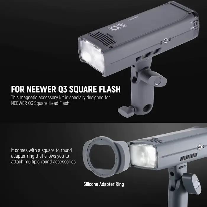 NEEWER CRM5 Kit d'accessoires de Flash magnétique pour adaptateur de tête carrée à ronde Flash Q3 av