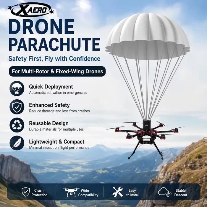 Parachute de drone XAERO pour drones à aile fixe et multirotors, parachute de sécurité réutilisable 