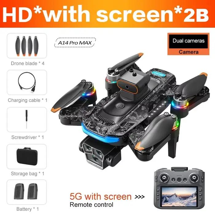 Drone A14 ProMax professionnel avec caméra HD, quadricoptère avec écran, photographie aérienne 5G WI