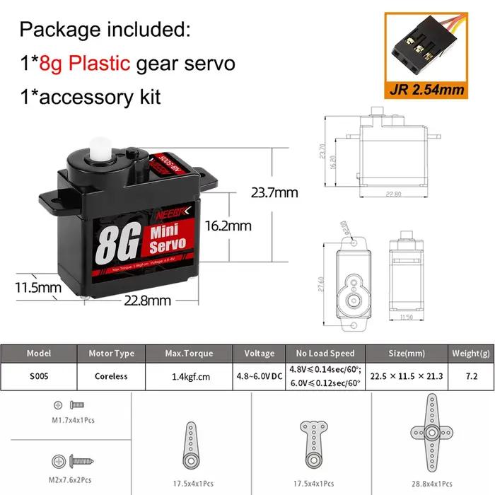 NEEBRC 2g 4.3g 5g 8g 12g 21g Micro Servo numérique pour avion RC Drone Mini voiture hélicoptère Wlto