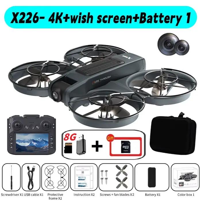 Drone professionnel X226 avec double caméra 4K HD, télécommande LCD VR, WIFI FPV, UAV RC, quadricopt