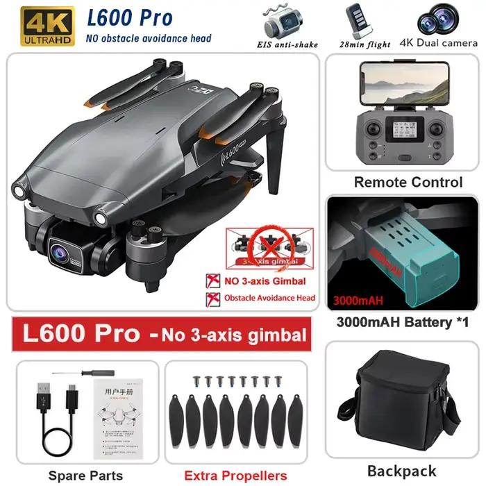Nouveau Drone GPS L600 PRO MAX/PRO 4K 3 axes PTZ HD double caméra Laser évitement d'obstacles moteur