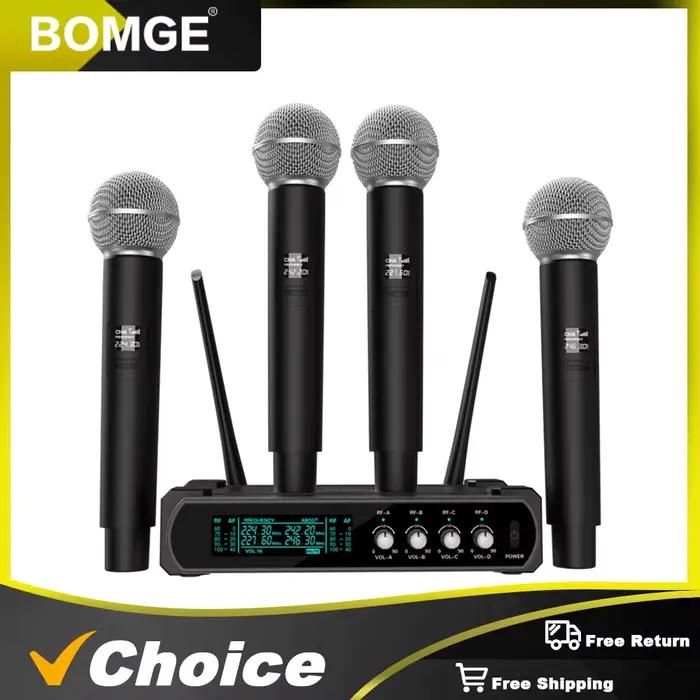 Microphone sans fil portatif UHF à 4 canaux, pour karaoké, fête de mariage, spectacle d'église