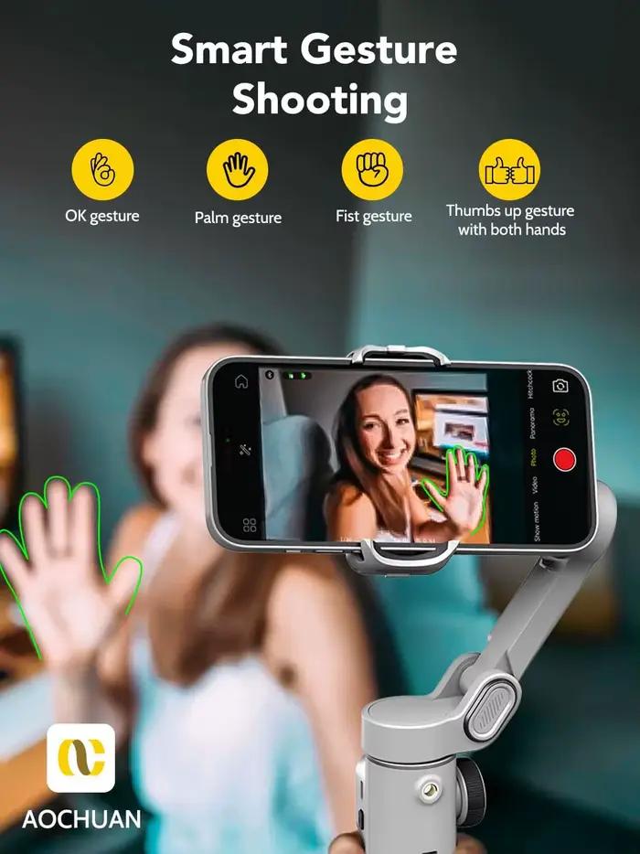AOCHUAN Smart X2 cardan portatif 3 axes stabilisateur intégré 20 cm tige d'extension LED affichage s
