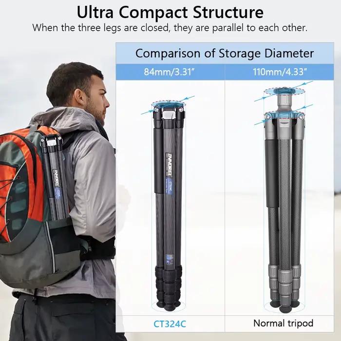 INNOREL-Trépied compact en fibre de carbone avec sac en pierre, CT324C, RapDuty, support de caméra d