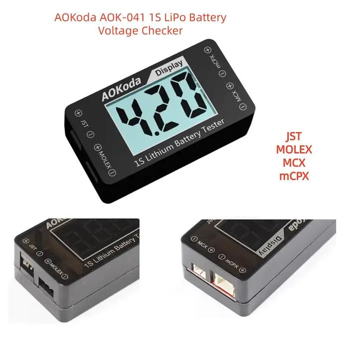 AOKoda AOK-041 1S testeur de tension de batterie LiPo avec Micro JST 1.25 JST-PH 2.0 Micro Losi et c