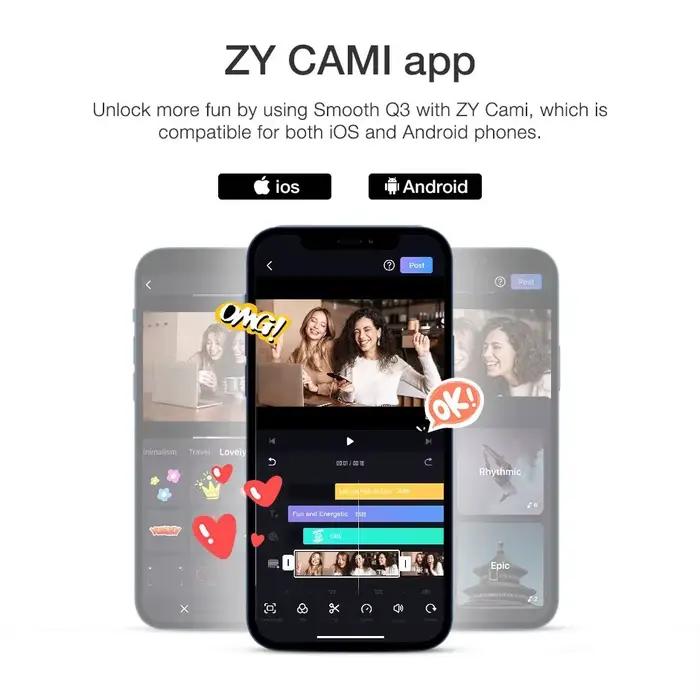 ZHIYUN SMOOTH Q3 cardan officiel lisse Q3 pour téléphone, stabilisateur de téléphone portable à 3 ax