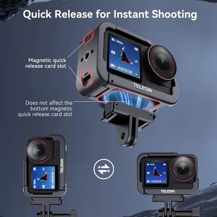 TELESIN – cadre de protection pour DJI OSMO Action 3 4 5Pro, coque en alliage d'aluminium à Double c