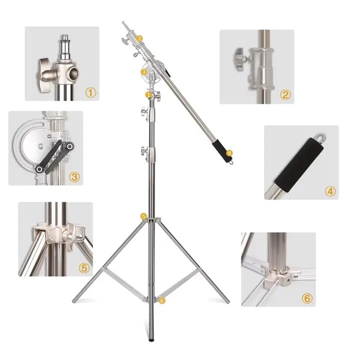 Support d'éclairage SH 2,9 m avec kit en acier inoxydable, bras transversal et sac de transport, acc
