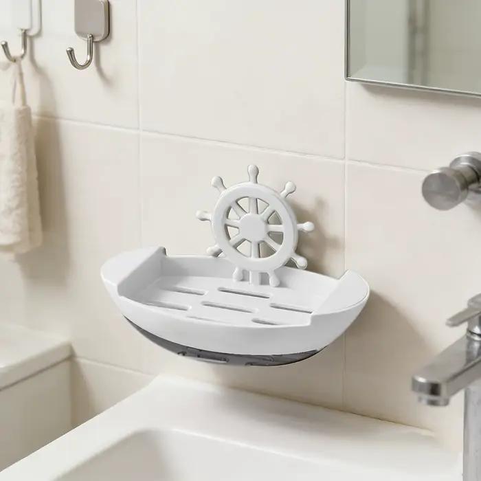 Porte-savon en forme de bateau - à fixer au mur, aucun perçage requis, adapté aux salles de bain, bo