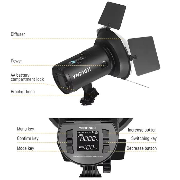Yongnuo YN216 II 24W 2700-8000K Bicolore LED Video Fill Light YN-216 d'éclairage pour révéler l'appa