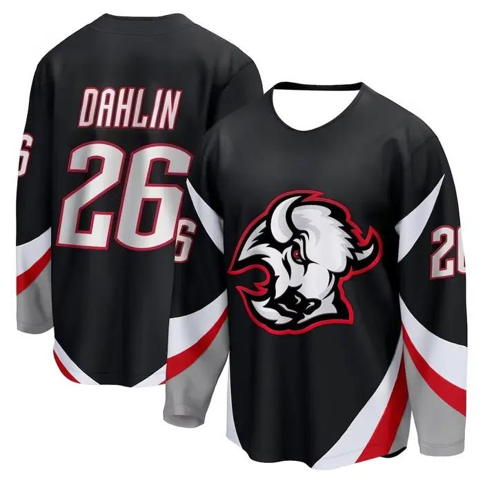 2026 Nouveau maillot de hockey noir avec rouge/blanc gris agressif Buffalo Logo Dynamic Design maill