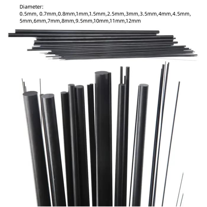 Tiges solides en Fiber de carbone, diamètre 0.5mm ~ 12mm, arbre cylindrique en carbone pour modèles 
