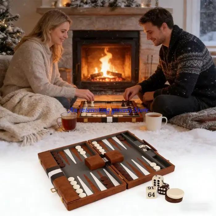 Ensemble backgammon accentué en similicuir 652D avec soirée jeu douce silencieuse