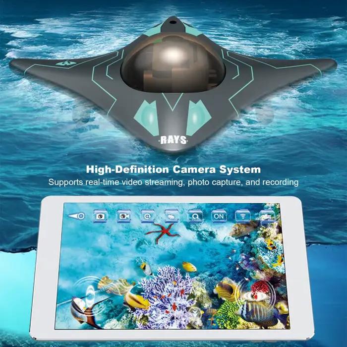Drone sous-marin avec caméra, 6 canaux, étanche, drone sous-marin commandé par application, photographie en temps réel pour piscines et lacs