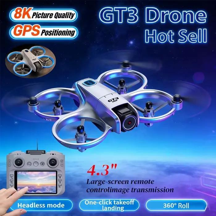 Drone GT3 MAX Nouveau 8K 5G GPS Professionnel HD Télécommande avec Écran Anti-Collision Quadricoptère Aérien Autonomie Ultra-Longue Durée de Vie de la Batterie