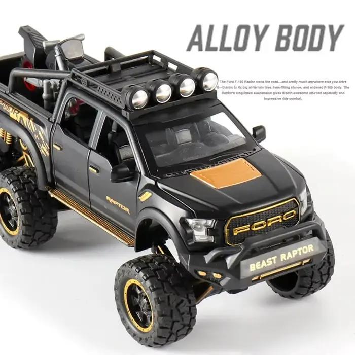 Raptor – modèles de voitures tout-terrain F150, jouets en alliage moulé sous pression avec son et lumière, véhicule en métal, jouets pour garçon, Collection de cadeaux, 1/28