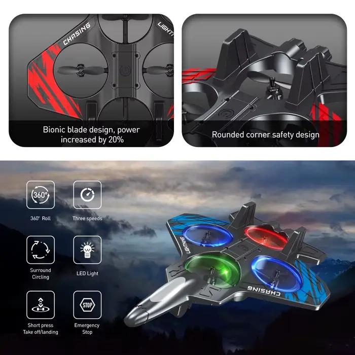 NOUVEAU E72 avion en mousse cascadeur intelligent hauteur fixe vol stationnaire 360 ° Lumières clignotantes combattant Un cadeau pour un jouet de drones RC pour garçon