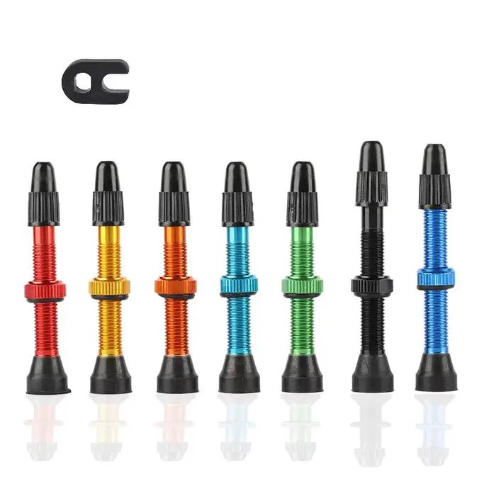 Tiges de Valve Presta Tubeless pour vélo, en alliage d'aluminium, 40mm 44mm 48mm 60mm 80mm, avec outil de retrait du noyau de Valve, 2 pièces/sac