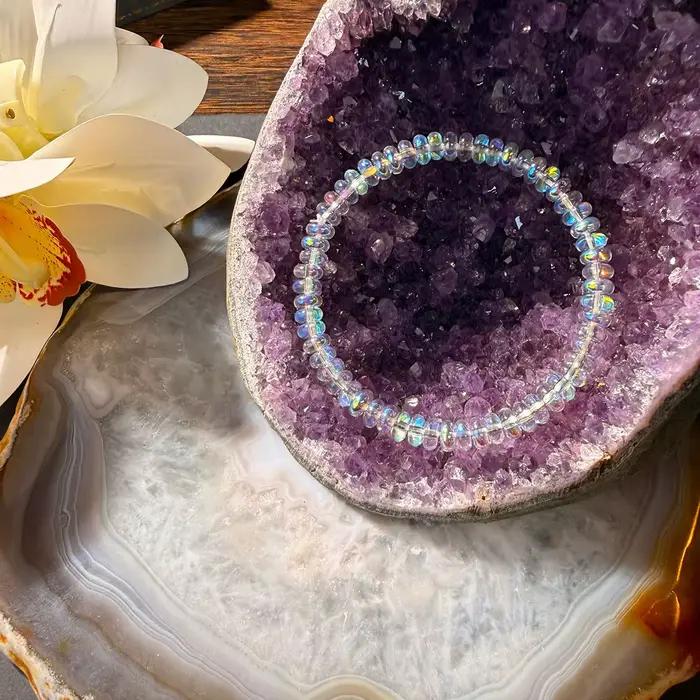 Bracelet en opale éthiopienne naturelle pour ménopause, bijoux en cordon élastique extensible, aide à maintenir l'équilibre émotionnel
