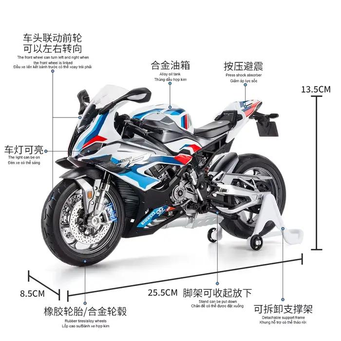 Modèle de moto de course en alliage 1/9 M1000RR S1000RR, moto sportive de rue en métal avec éclairage, collection de jouets, cadeau