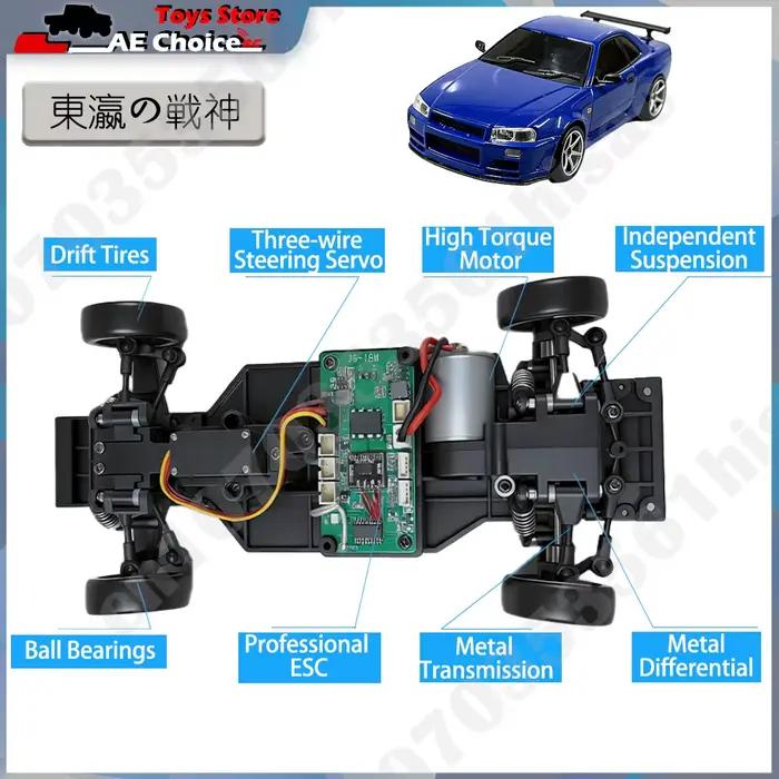 Voiture de Drift RC GTR R34 1:18 2.4GHz RWD avec Gyroscope Métal Plastique Poids 560g Distance 20mètres Voiture de Course Radiocommandée Occasions Spéciales