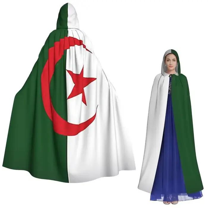 Cape longue à capuche avec drapeau officiel de l'algérie, Costume médiéval de sorcière, Cape de Cosplay, manteau d'halloween unisexe pour adultes