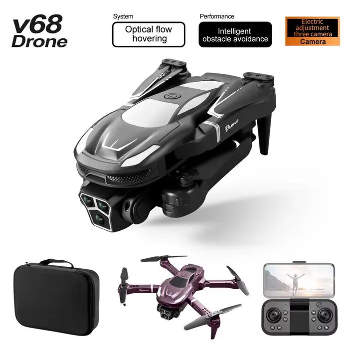 Drone professionnel V68 à trois caméras 8K Drone d'évitement d'obstacles d'aviation haute définition quadrirotor RTF pour la photographie aérienne intérieure et extérieure, exploration et divertissement familial