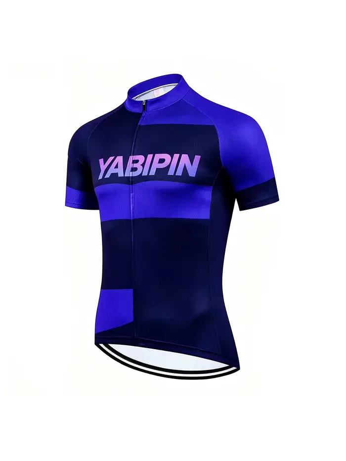 Maillot de cyclisme à manches courtes pour hommes, col montant, fermeture éclair intégrale, respirant, séchage rapide, léger