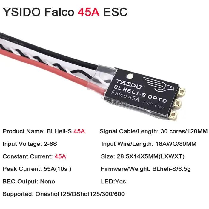 YSIDO Falco 35A 45A BLHeli_S ESC 2-6S Lipo contrôleur électronique sans brosse avec Support de lumière LED DSHOT125/300/600 pour Drone
