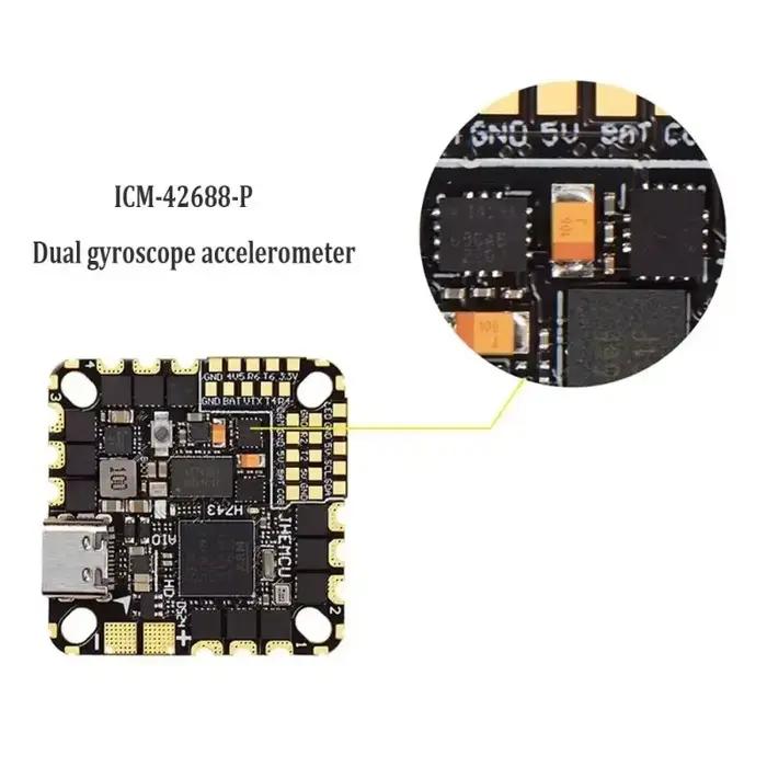 Contrôleur de vol JHEMCU GH743AIO-HD F743 avec gyroscope ICM-42688 et ESC 4-en-1 AM32 40A/50A