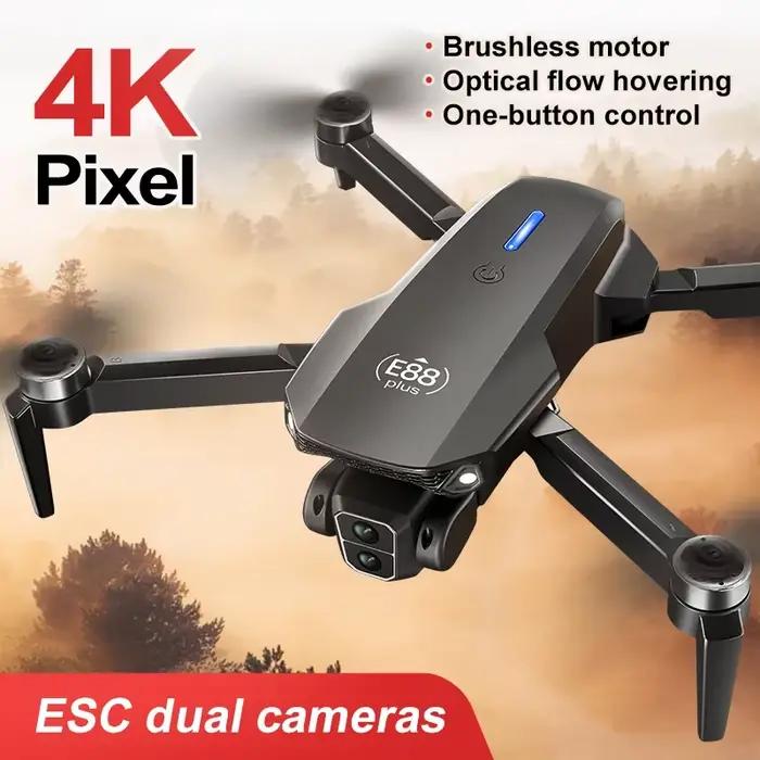 Nouveau drone quadrirotor E88 Plus avec caméra ajustable 90°, contrôle par flux optique, prêt à l'emploi pour expéditions aériennes et captation de vues panoramiques intérieures et extérieures