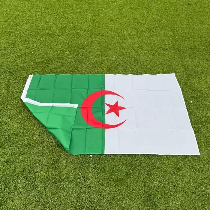 Drapeau Algérien 150x90cm Grand 3x5 FT Drapeau National Algérien Vert Blanc Étoile Croissant Polyester Double Couture Extérieur Intérieur Décoration