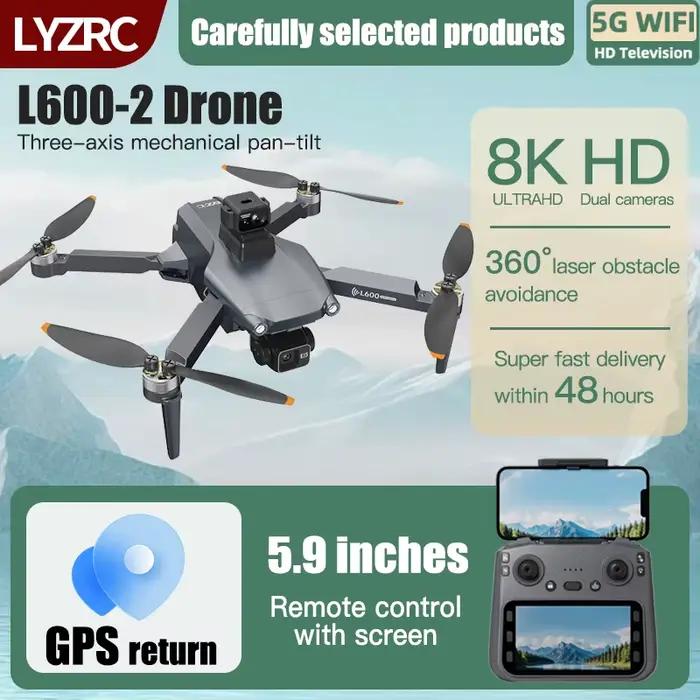 LYZRC L600-2 MAX GPS Drone 3 axes cardan 8K HD caméra 5G WIFI FPV 360 ° Jouet