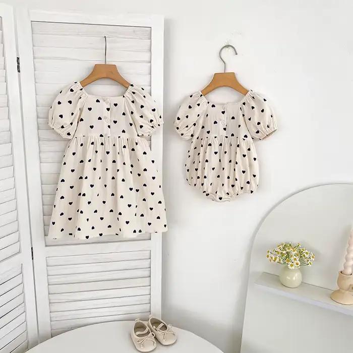 Nouvelle Robe Printemps 2026 pour Filles 2-6 Ans, Robe de Soirée en Coton pour Enfants, Robe Cœur, Barboteuse Imprimée à Manches Courtes pour Bébé Fille 0-24 Mois