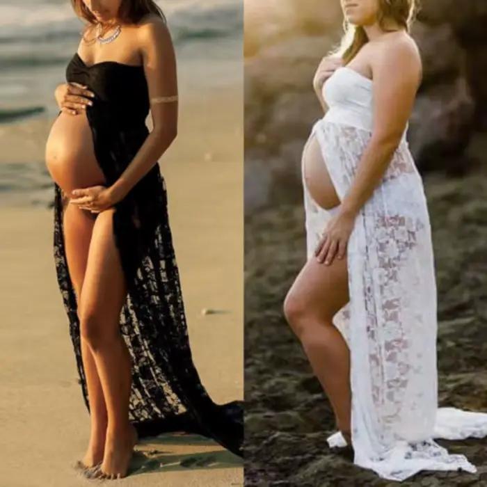 Robes de maternité enceintes fendues sur le devant pour la grossesse vêtements enceintes robe femmes Sexy séance Photo accessoires de photographie vêtements