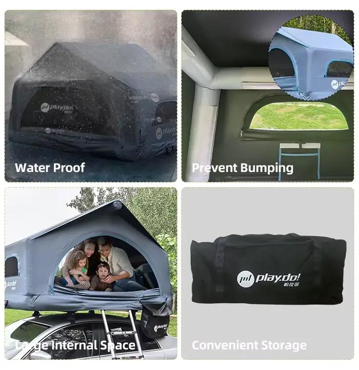 Tente de toit gonflable pour voiture, tente de glamping extérieure polyvalente, grande tente coque légère et imperméable pour toit de véhicule