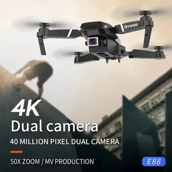 Drone E88 Pro 4K avec double caméra HD pour photographie aérienne et vidéos de qualité supérieure, quadricoptère pliable, jouet RC pour enfants et adolescents, cadeau high-tech pour les amateurs de photographie