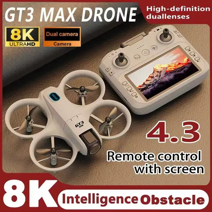 Drone GT3 MAX Nouveau 8K 5G GPS Professionnel HD Télécommande avec Écran Anti-Collision Quadricoptère Aérien Autonomie Ultra-Longue Durée de Vie de la Batterie